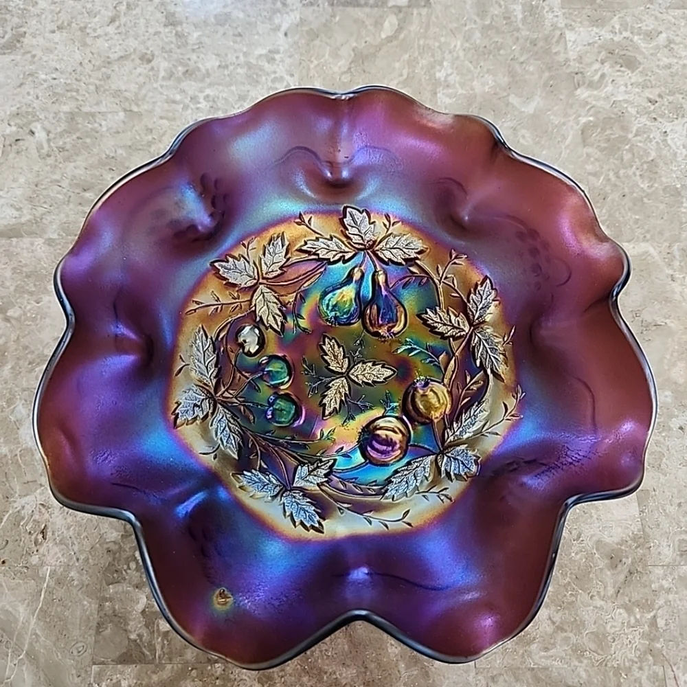 Northwood Three Fruit Amethyst Carnival Bowl , 9